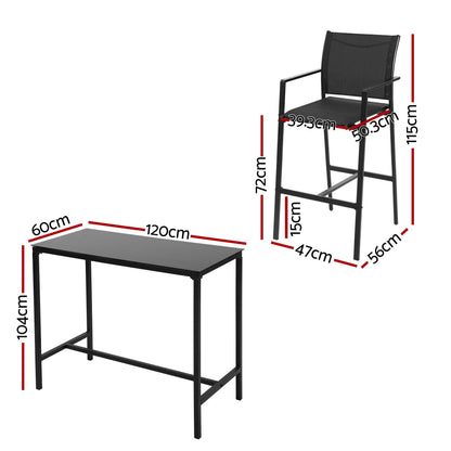 Gardeon 7PCS Outdoor Bar Set Stools Dining Chairs Table Patio Steel Bistro Set Black ODF-BARSET-BK-7STEX-ABC