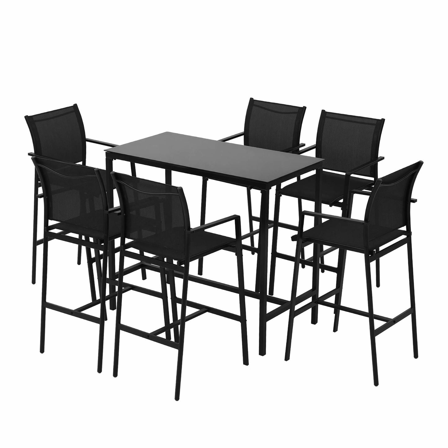 Gardeon 7PCS Outdoor Bar Set Stools Dining Chairs Table Patio Steel Bistro Set Black ODF-BARSET-BK-7STEX-ABC
