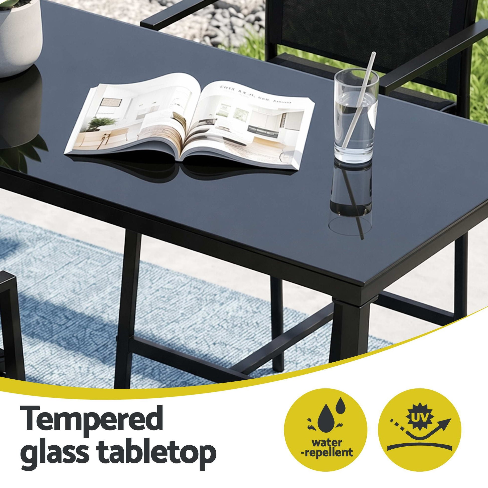 Gardeon 7PCS Outdoor Bar Set Stools Dining Chairs Table Patio Steel Bistro Set Black ODF-BARSET-BK-7STEX-ABC