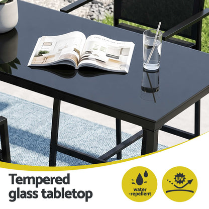 Gardeon 7PCS Outdoor Bar Set Stools Dining Chairs Table Patio Steel Bistro Set Black ODF-BARSET-BK-7STEX-ABC