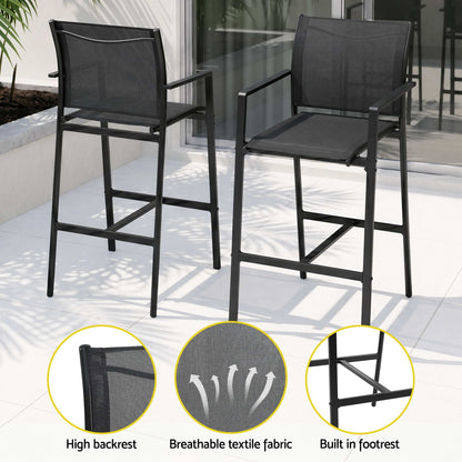 Gardeon 7PCS Outdoor Bar Set Stools Dining Chairs Table Patio Steel Bistro Set Black ODF-BARSET-BK-7STEX-ABC