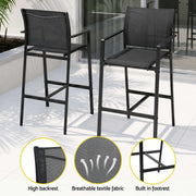Gardeon 7PCS Outdoor Bar Set Stools Dining Chairs Table Patio Steel Bistro Set Black