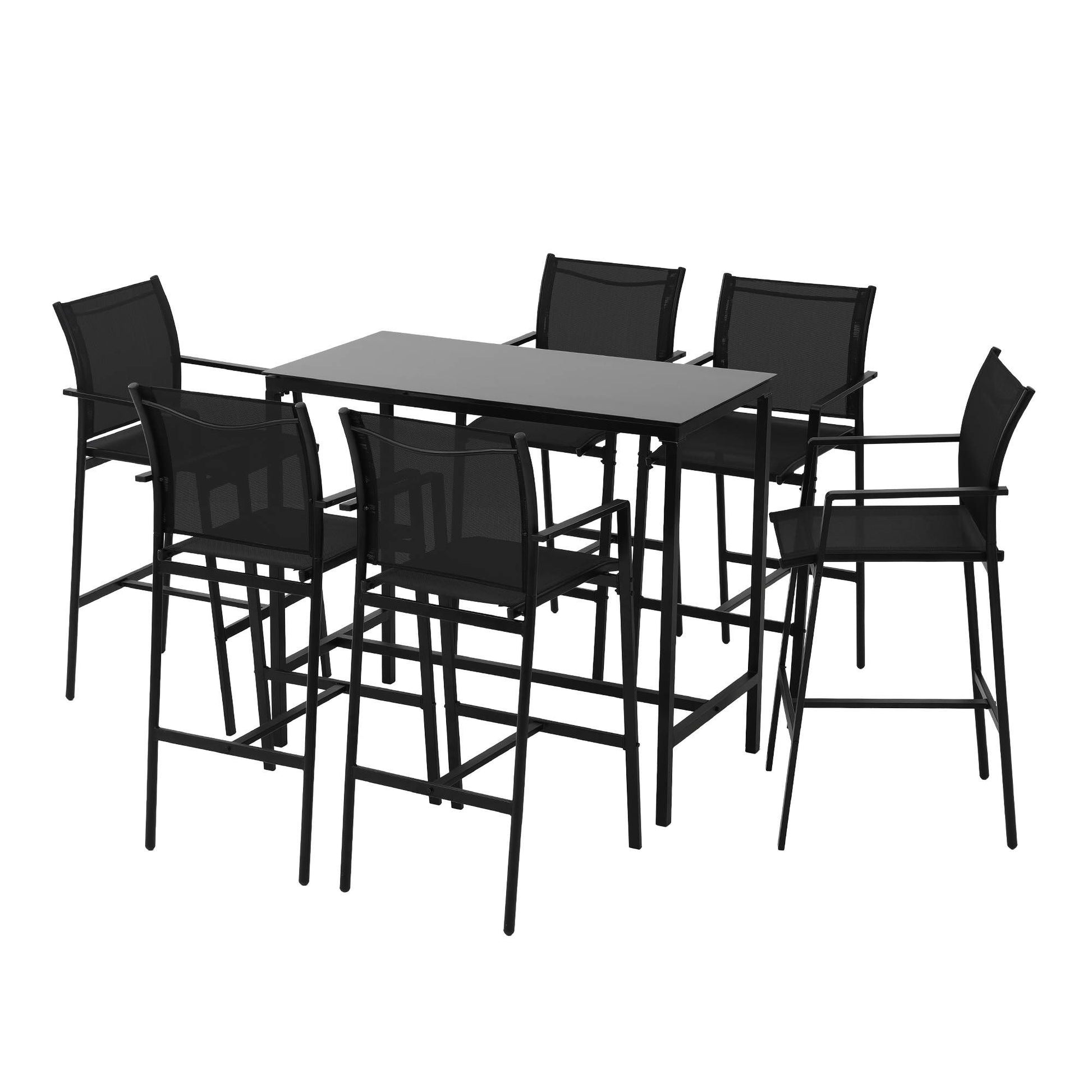 Gardeon 7PCS Outdoor Bar Set Stools Dining Chairs Table Patio Steel Bistro Set Black ODF-BARSET-BK-7STEX-ABC