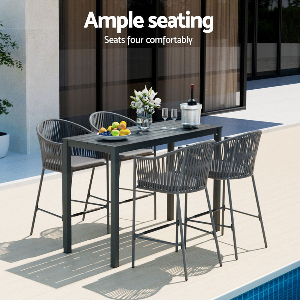 Gardeon 5-Piece Outdoor Bar Set Dining Table Rope Chair Patio Bistro Set ODF-BARSET-ROPE-5SET-AB