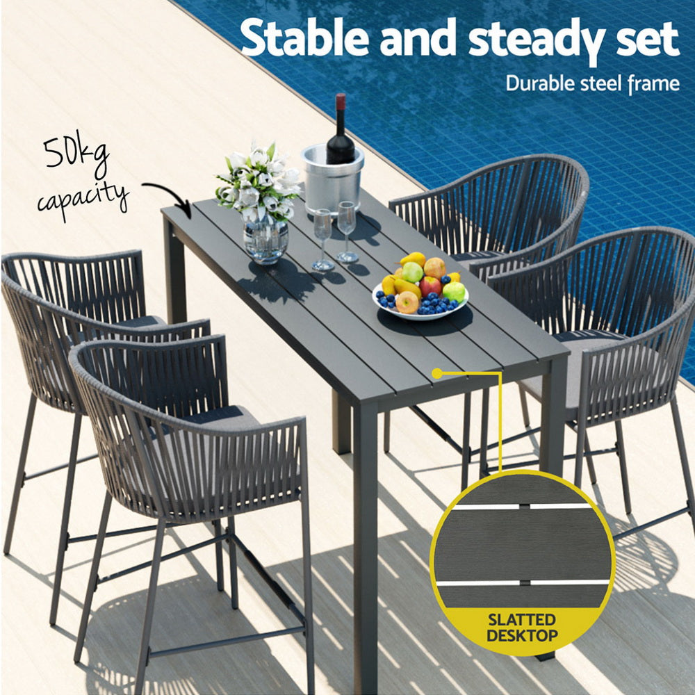 Gardeon 5-Piece Outdoor Bar Set Dining Table Rope Chair Patio Bistro Set ODF-BARSET-ROPE-5SET-AB