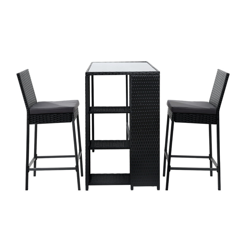 Gardeon 3-Piece Outdoor Bar Set Patio Dining Chairs Wicker Table Stools ODF-BARSET-STORE-3SET