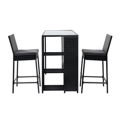 Gardeon 3-Piece Outdoor Bar Set Patio Dining Chairs Wicker Table Stools ODF-BARSET-STORE-3SET
