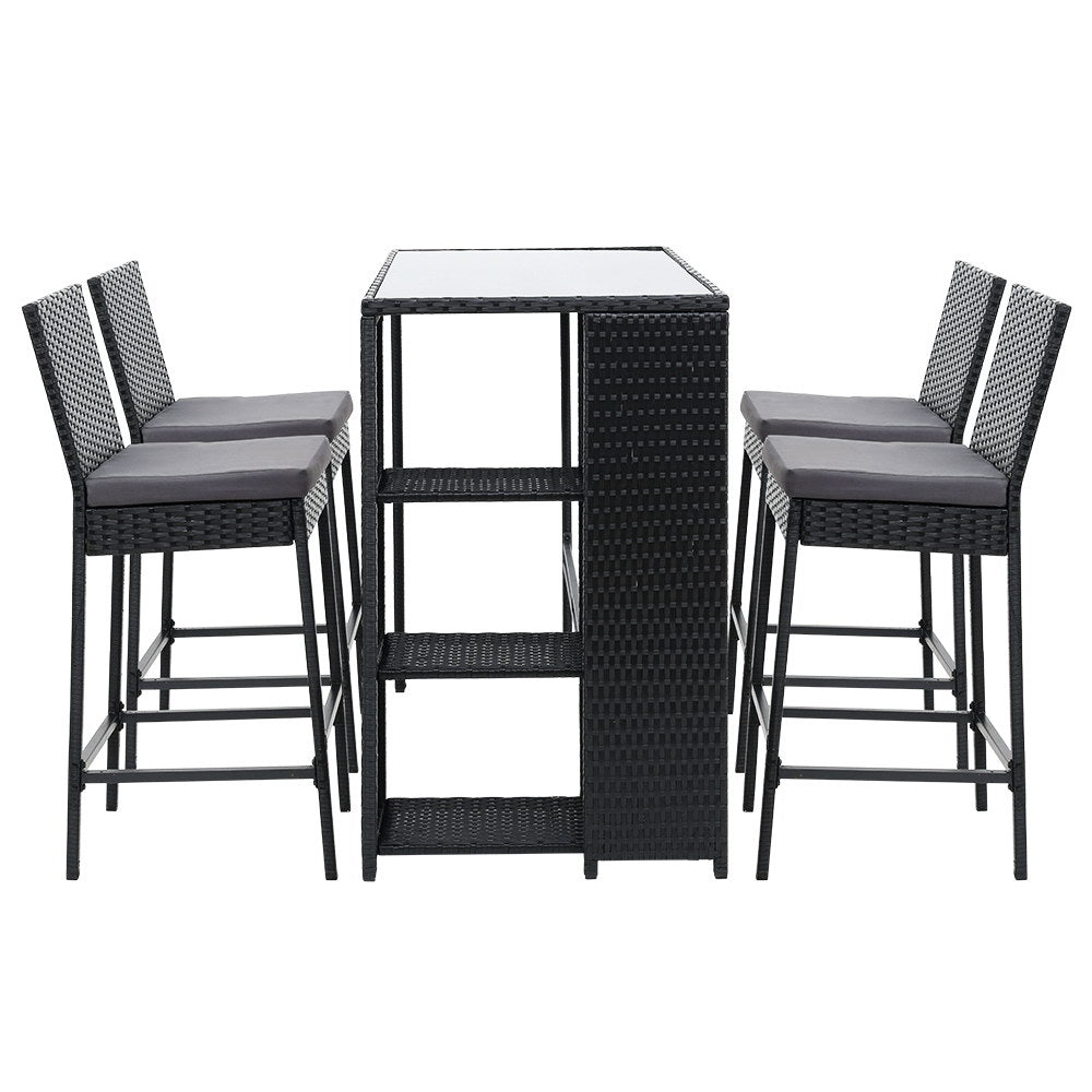 Gardeon 5-Piece Outdoor Bar Set Patio Dining Chairs Wicker Table Stools ODF-BARSET-STORE-5SET
