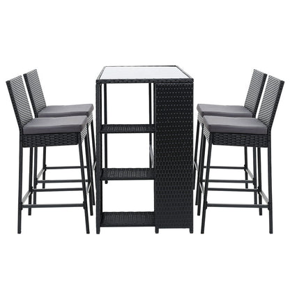 Gardeon 5-Piece Outdoor Bar Set Patio Dining Chairs Wicker Table Stools ODF-BARSET-STORE-5SET