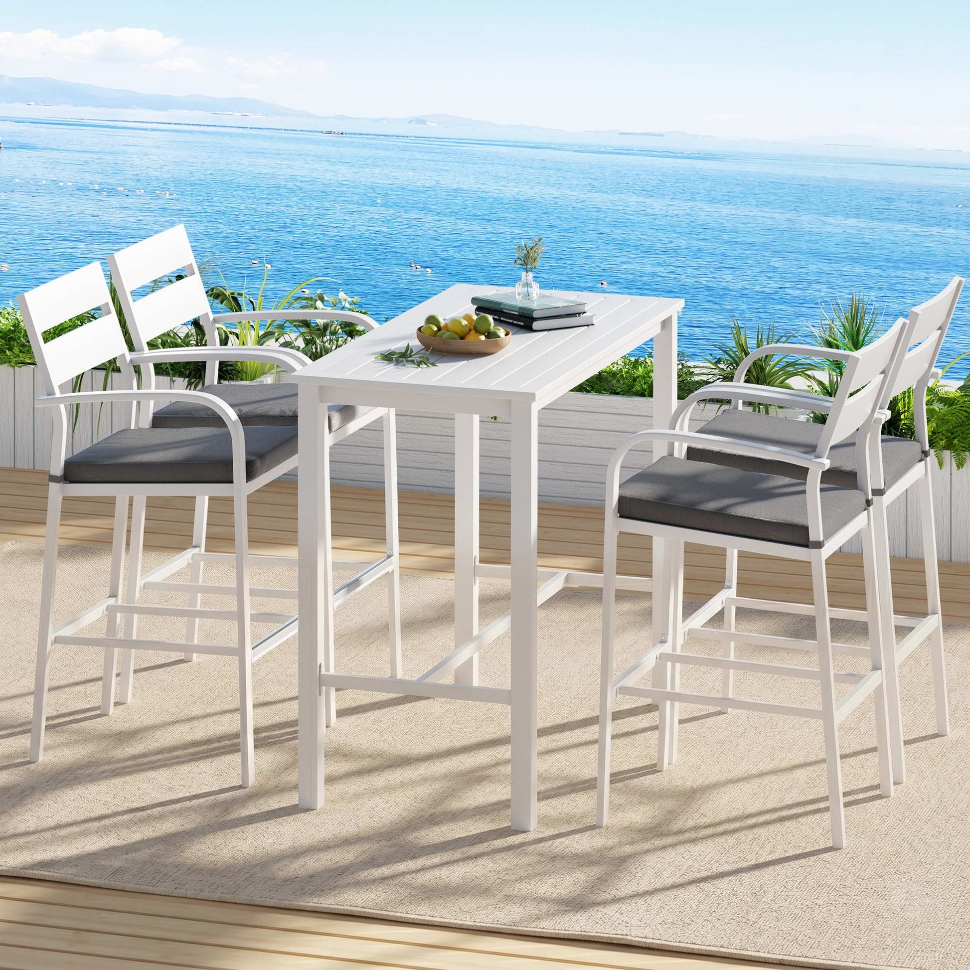 Gardeon Outdoor Bar Set 5-Piece Patio Dining Chairs Aluminium Table Stools White ODF-BARSET-WH-5SET-AB