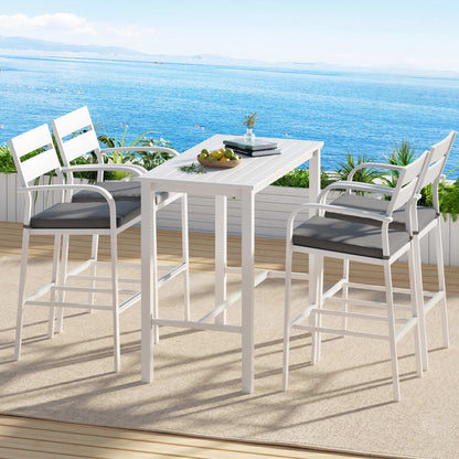 Gardeon Outdoor Bar Set 5-Piece Patio Dining Chairs Aluminium Table Stools White ODF-BARSET-WH-5SET-AB