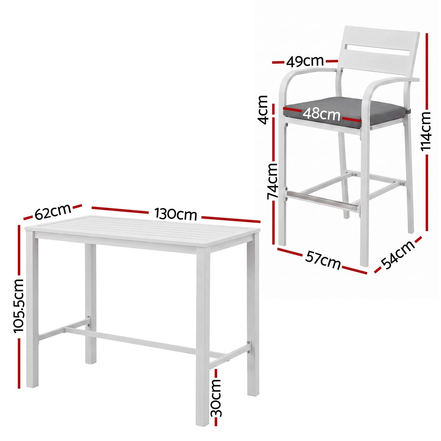 Gardeon Outdoor Bar Set 5-Piece Patio Dining Chairs Aluminium Table Stools White ODF-BARSET-WH-5SET-AB