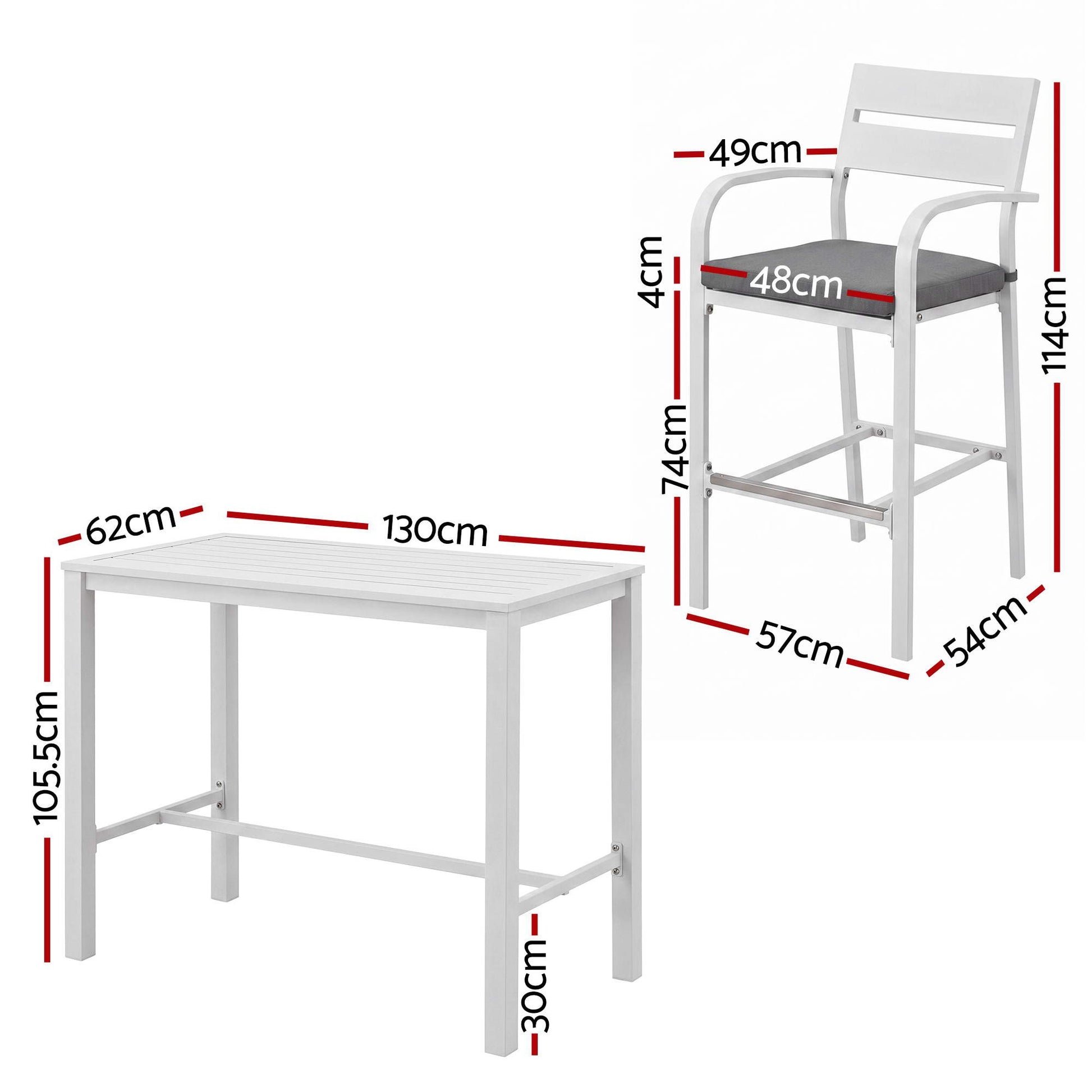 Gardeon Outdoor Bar Set 5-Piece Patio Dining Chairs Aluminium Table Stools White ODF-BARSET-WH-5SET-AB