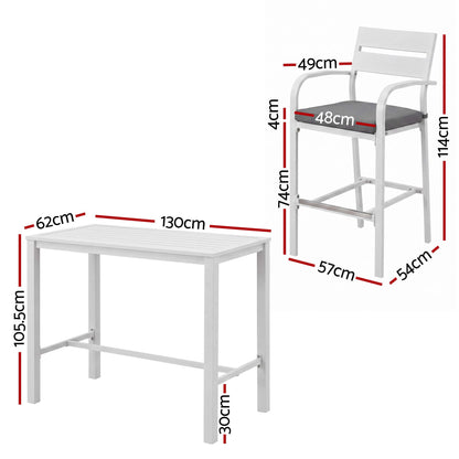 Gardeon Outdoor Bar Set 5-Piece Patio Dining Chairs Aluminium Table Stools White ODF-BARSET-WH-5SET-AB