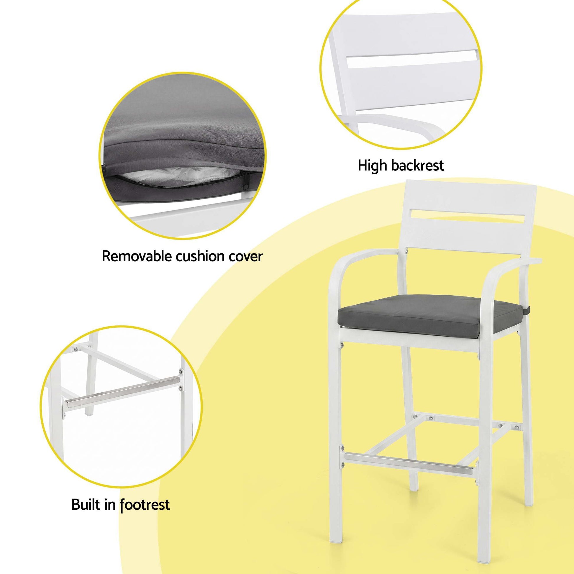 Gardeon Outdoor Bar Set 5-Piece Patio Dining Chairs Aluminium Table Stools White ODF-BARSET-WH-5SET-AB