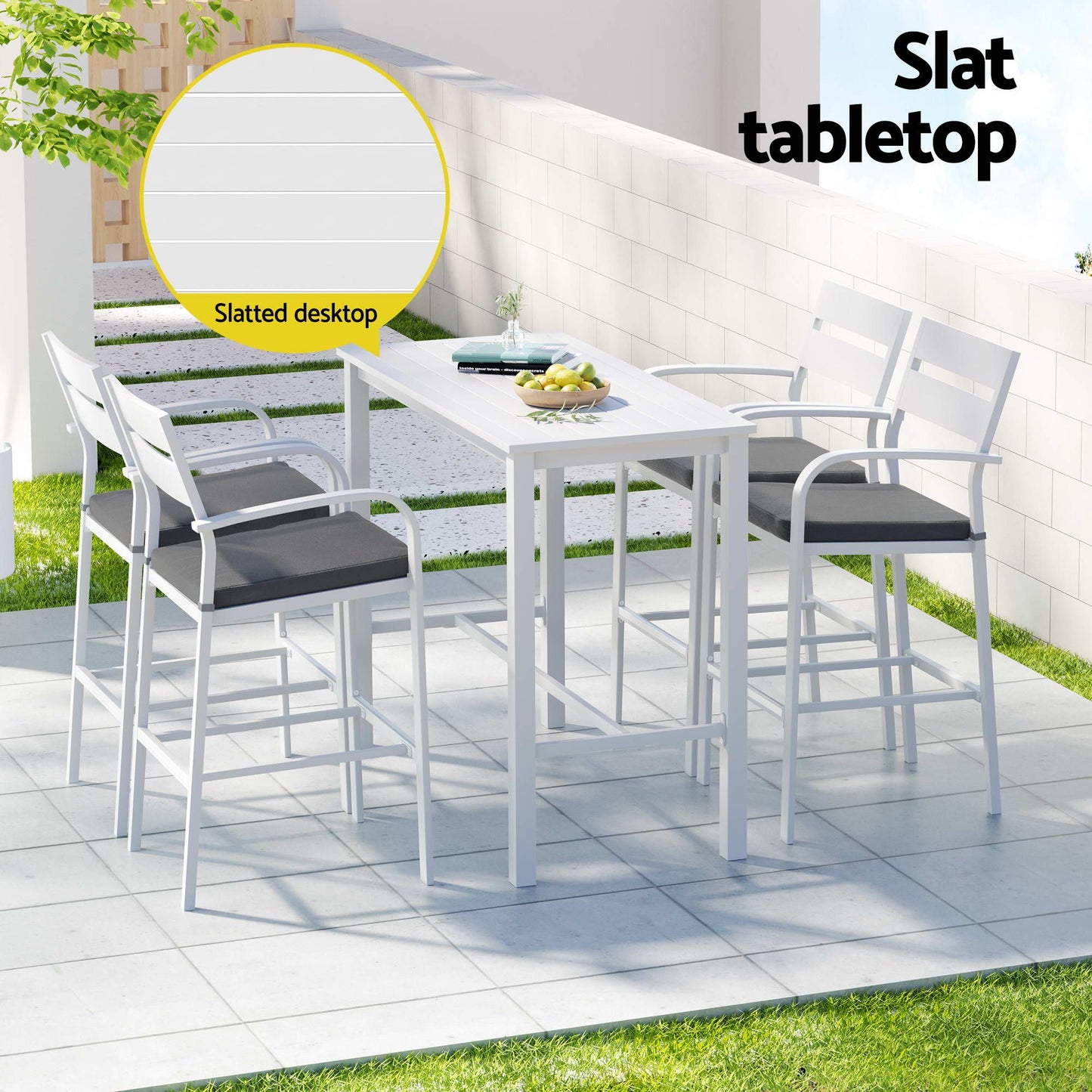 Gardeon Outdoor Bar Set 5-Piece Patio Dining Chairs Aluminium Table Stools White ODF-BARSET-WH-5SET-AB