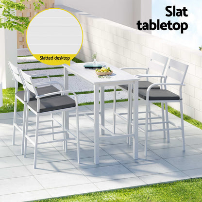 Gardeon Outdoor Bar Set 5-Piece Patio Dining Chairs Aluminium Table Stools White ODF-BARSET-WH-5SET-AB