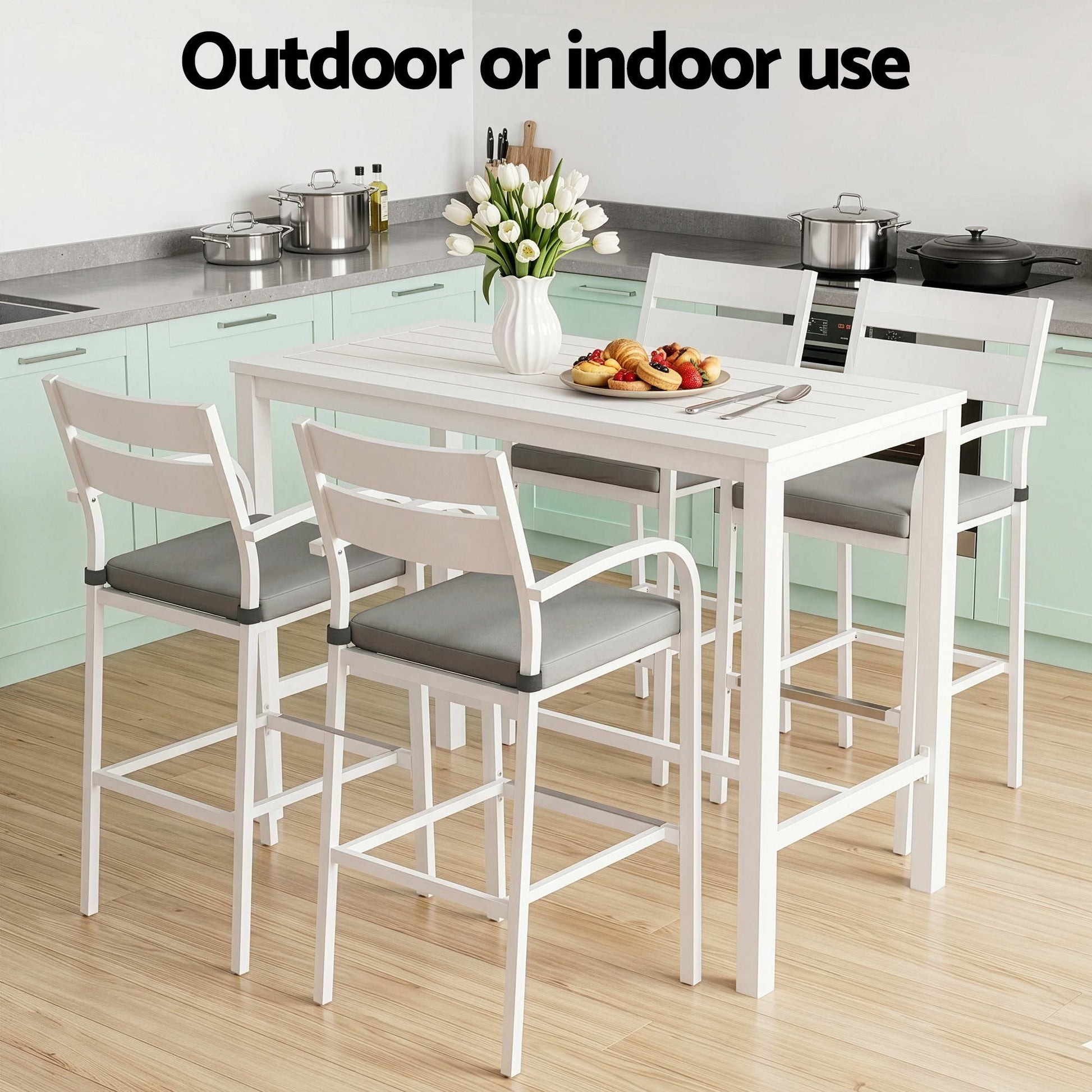 Gardeon Outdoor Bar Set 5-Piece Patio Dining Chairs Aluminium Table Stools White ODF-BARSET-WH-5SET-AB