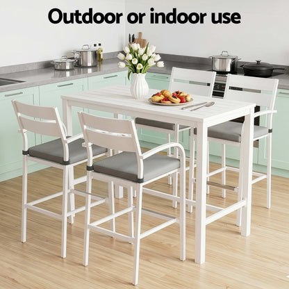 Gardeon Outdoor Bar Set 5-Piece Patio Dining Chairs Aluminium Table Stools White ODF-BARSET-WH-5SET-AB