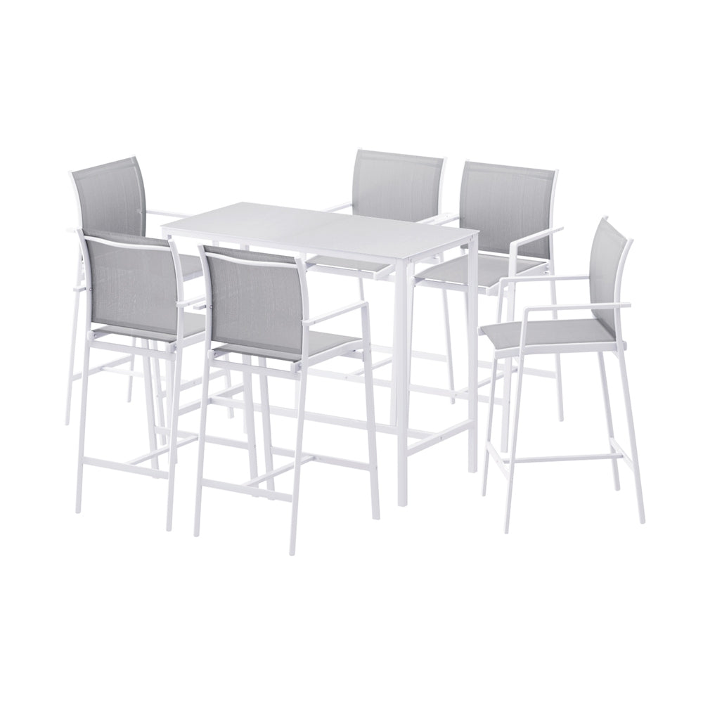 Gardeon 7PCS Outdoor Bar Set Stools Dining Chairs Table Patio Steel Bistro Set White ODF-BARSET-WH-7STEX-ABC