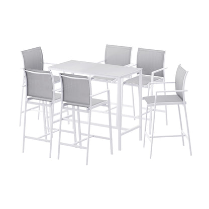 Gardeon 7PCS Outdoor Bar Set Stools Dining Chairs Table Patio Steel Bistro Set White ODF-BARSET-WH-7STEX-ABC