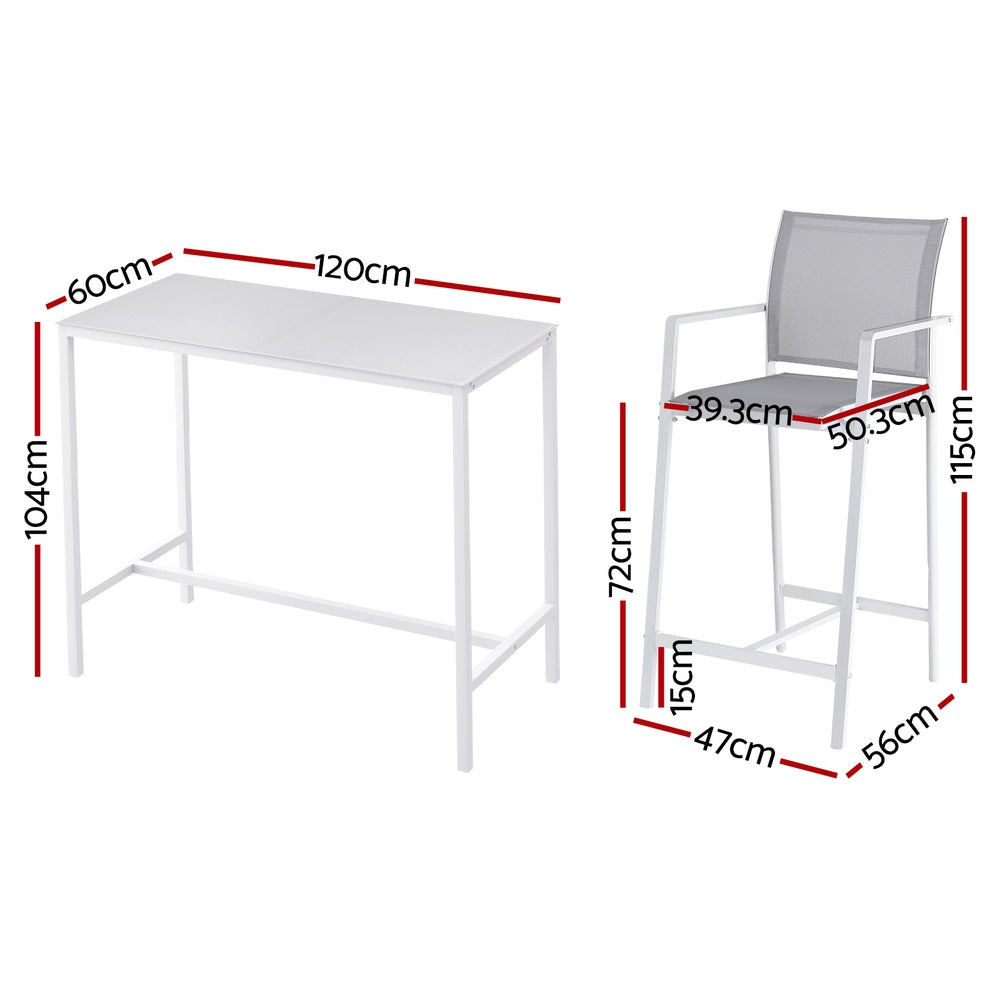 Gardeon 7PCS Outdoor Bar Set Stools Dining Chairs Table Patio Steel Bistro Set White ODF-BARSET-WH-7STEX-ABC
