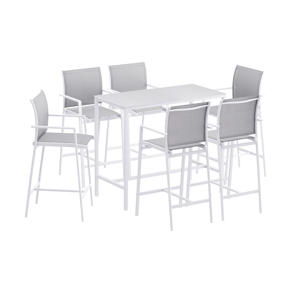 Gardeon 7PCS Outdoor Bar Set Stools Dining Chairs Table Patio Steel Bistro Set White ODF-BARSET-WH-7STEX-ABC