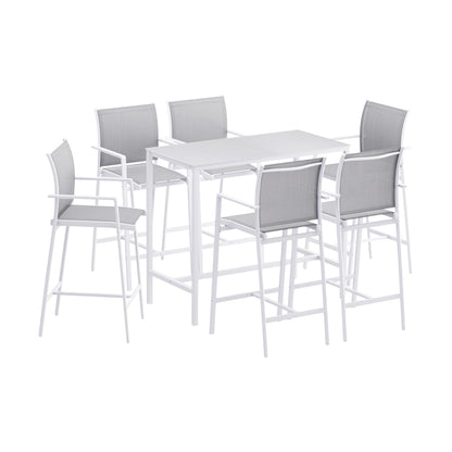 Gardeon 7PCS Outdoor Bar Set Stools Dining Chairs Table Patio Steel Bistro Set White ODF-BARSET-WH-7STEX-ABC