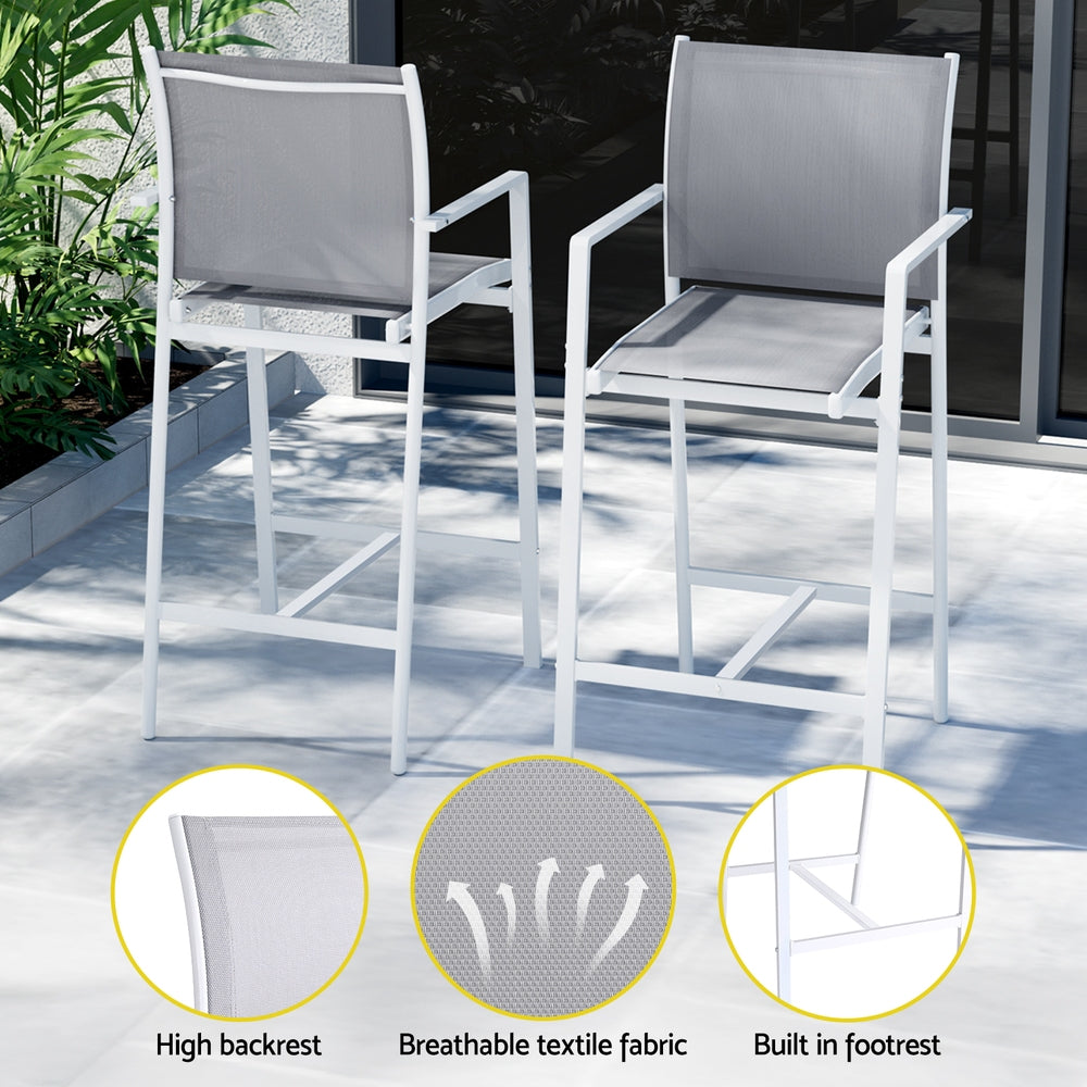 Gardeon 7PCS Outdoor Bar Set Stools Dining Chairs Table Patio Steel Bistro Set White ODF-BARSET-WH-7STEX-ABC