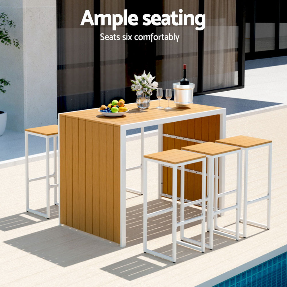 Gardeon 7-Piece Outdoor Bar Set Table Chairs Patio Bistro Set 6 Seater ODF-BARSET-WPC-7SET-AB