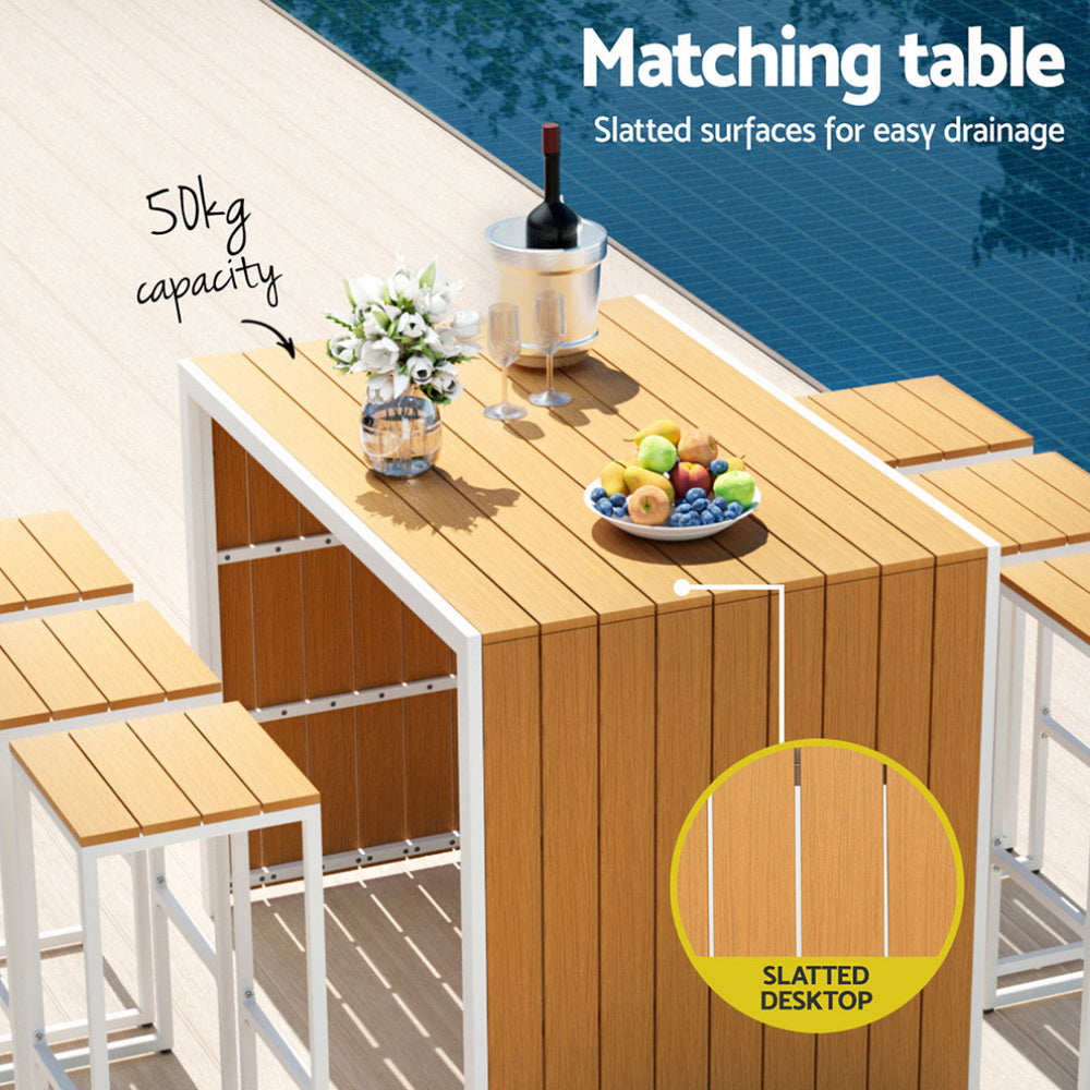 Gardeon 7-Piece Outdoor Bar Set Table Chairs Patio Bistro Set 6 Seater ODF-BARSET-WPC-7SET-AB