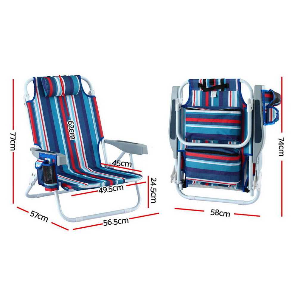 Gardeon Outdoor Chairs Beach Chair Backpack Cooler Storage Lightweight Fishing Blue ODF-BEACH-FC110-BL-2X
