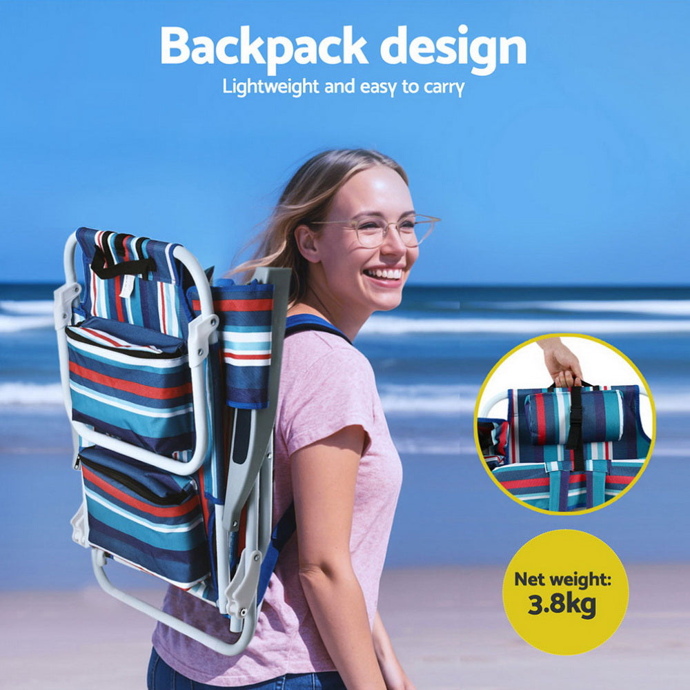 Gardeon Outdoor Chairs Beach Chair Backpack Cooler Storage Lightweight Fishing Blue ODF-BEACH-FC110-BL-2X