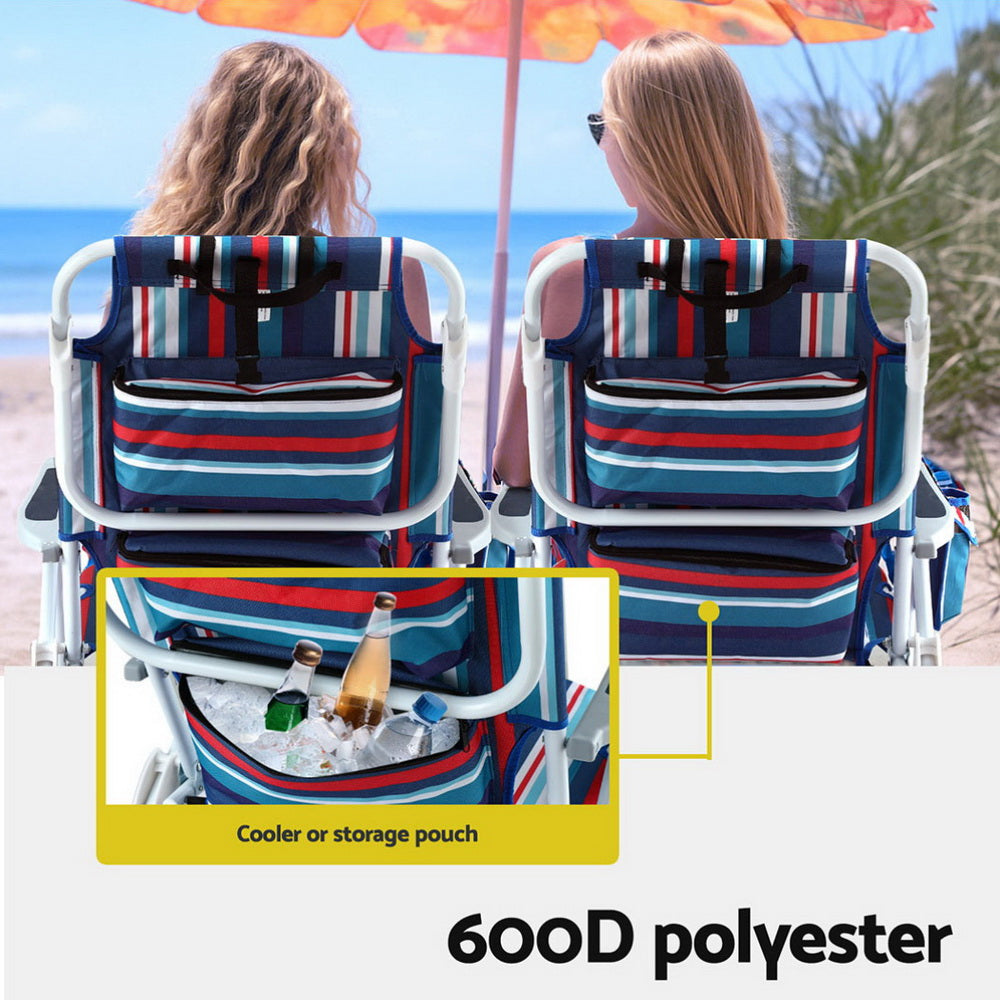 Gardeon Outdoor Chairs Beach Chair Backpack Cooler Storage Lightweight Fishing Blue ODF-BEACH-FC110-BL-2X