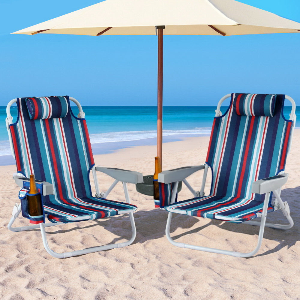 Gardeon Outdoor Chairs Beach Chair Backpack Cooler Storage Lightweight Fishing Blue ODF-BEACH-FC110-BL-2X