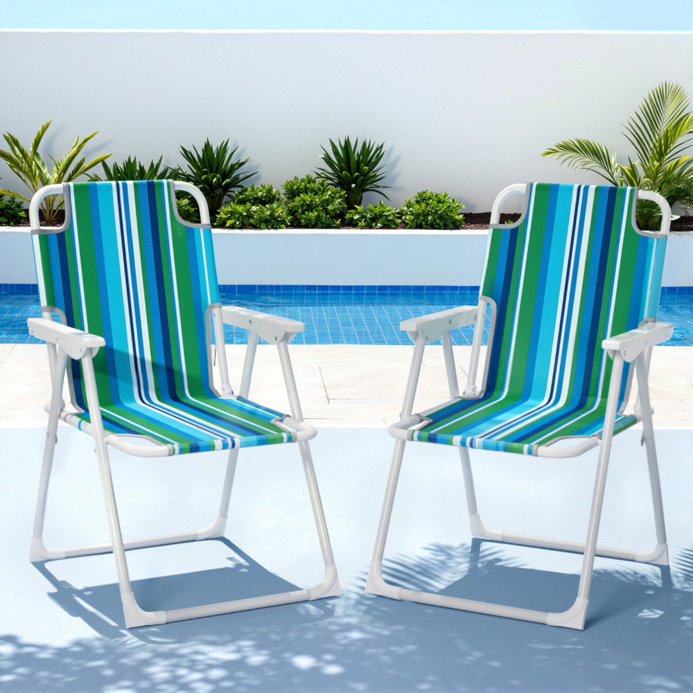 Gardeon Outdoor Chairs Folding Camping Chair Steel Portable Patio Furniture ODF-BEACH-FC39-BL-2X