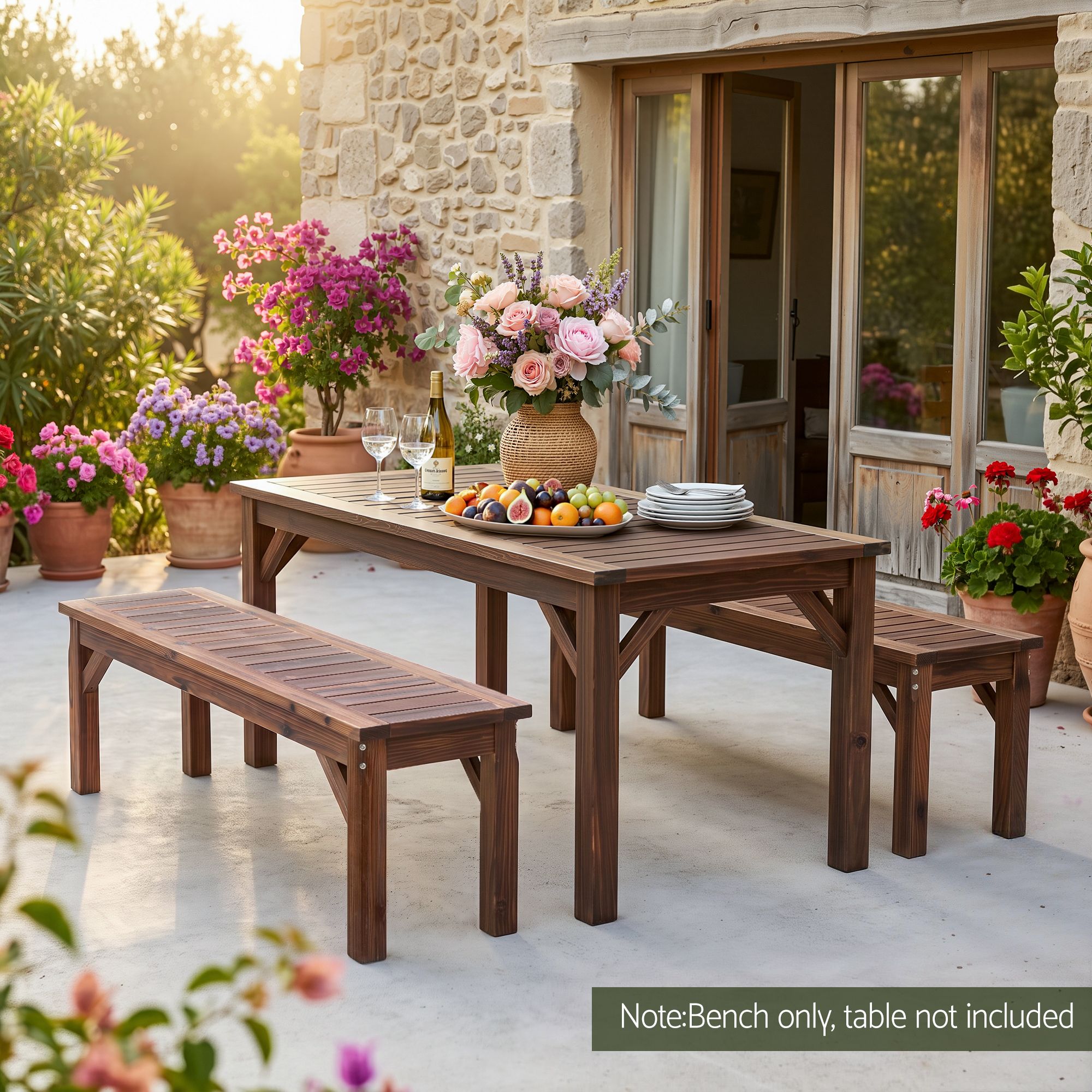 Gardeon Garden Benches Garden Seating Backless Timber Seat 120cm Brown