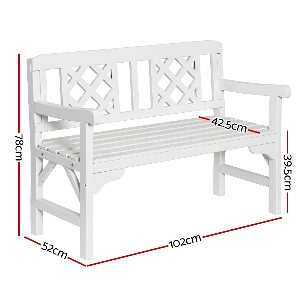 Gardeon Outdoor Garden Bench Wooden Chair 2 Seat Patio Furniture Lounge White ODF-BENCH-2SEAT-WH
