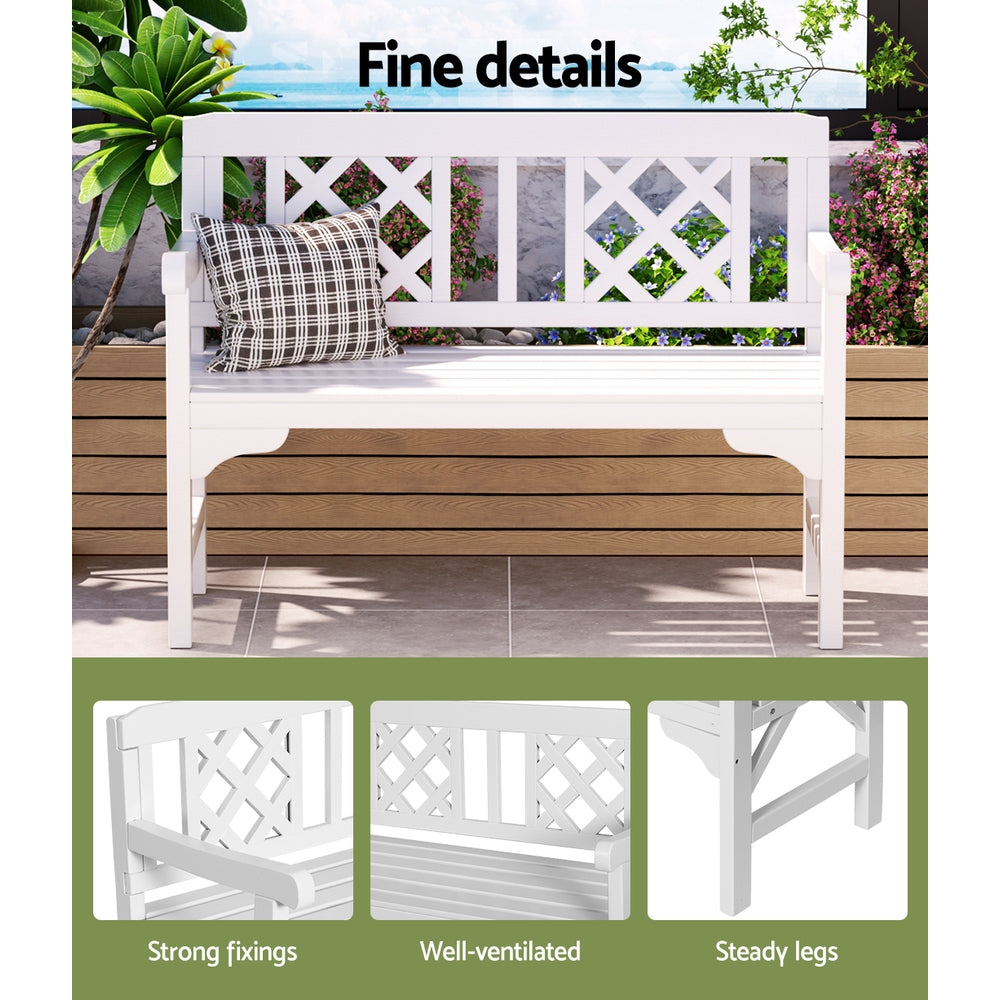 Gardeon Outdoor Garden Bench Wooden Chair 2 Seat Patio Furniture Lounge White ODF-BENCH-2SEAT-WH