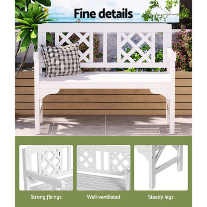 Gardeon Outdoor Garden Bench Wooden Chair 2 Seat Patio Furniture Lounge White ODF-BENCH-2SEAT-WH