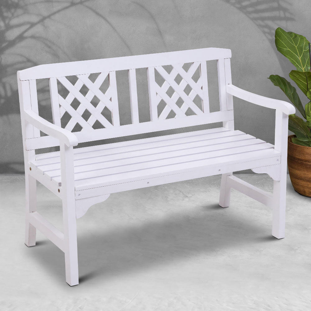 Gardeon Outdoor Garden Bench Wooden Chair 2 Seat Patio Furniture Lounge White ODF-BENCH-2SEAT-WH