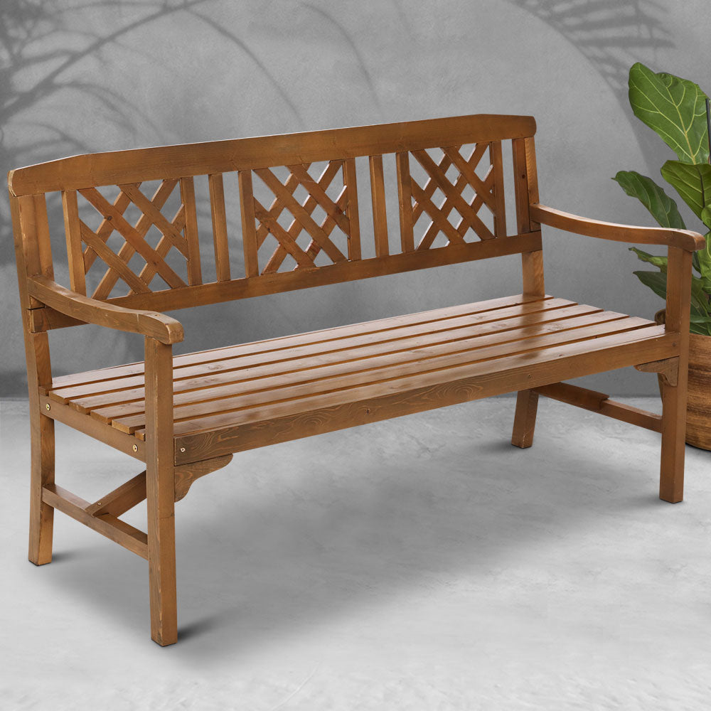 Gardeon Outdoor Garden Bench Wooden Chair 3 Seat Patio Furniture Lounge Natural ODF-BENCH-3SEAT-NTL-AB