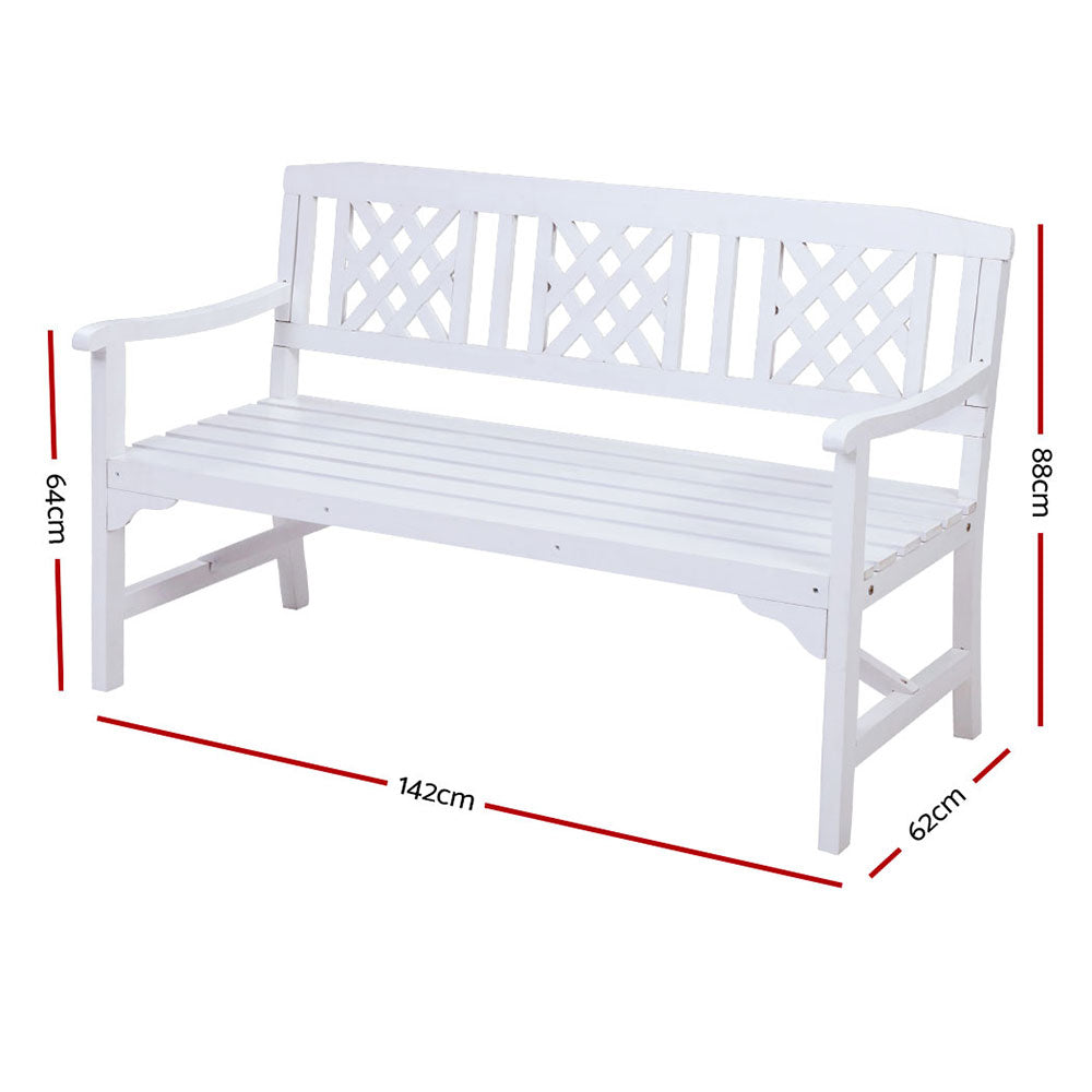 Gardeon Outdoor Garden Bench Wooden Chair 3 Seat Patio Furniture Lounge White ODF-BENCH-3SEAT-WH-AB