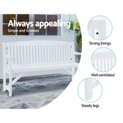 Gardeon 5FT Outdoor Garden Bench Wooden 3 Seat Chair Patio Furniture White ODF-BENCH-5FT-WH