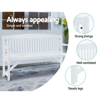 Gardeon 5FT Outdoor Garden Bench Wooden 3 Seat Chair Patio Furniture White ODF-BENCH-5FT-WH