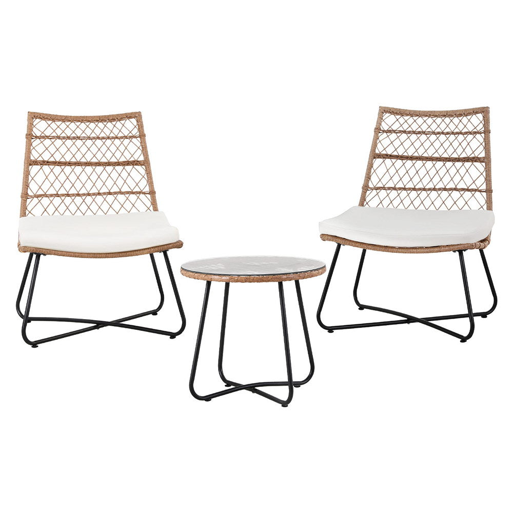 Gardeon 3PC Outdoor Setting Wicker Bistro Set Table Chairs Patio Furniture Brown ODF-BISTRO-BST-BR