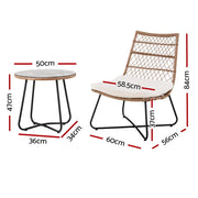 Gardeon 3PC Outdoor Setting Wicker Bistro Set Table Chairs Patio Furniture Brown ODF-BISTRO-BST-BR