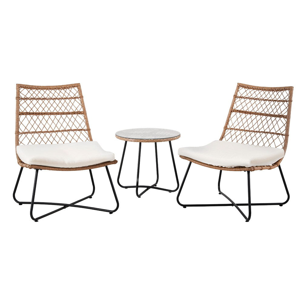 Gardeon 3PC Outdoor Setting Wicker Bistro Set Table Chairs Patio Furniture Brown ODF-BISTRO-BST-BR