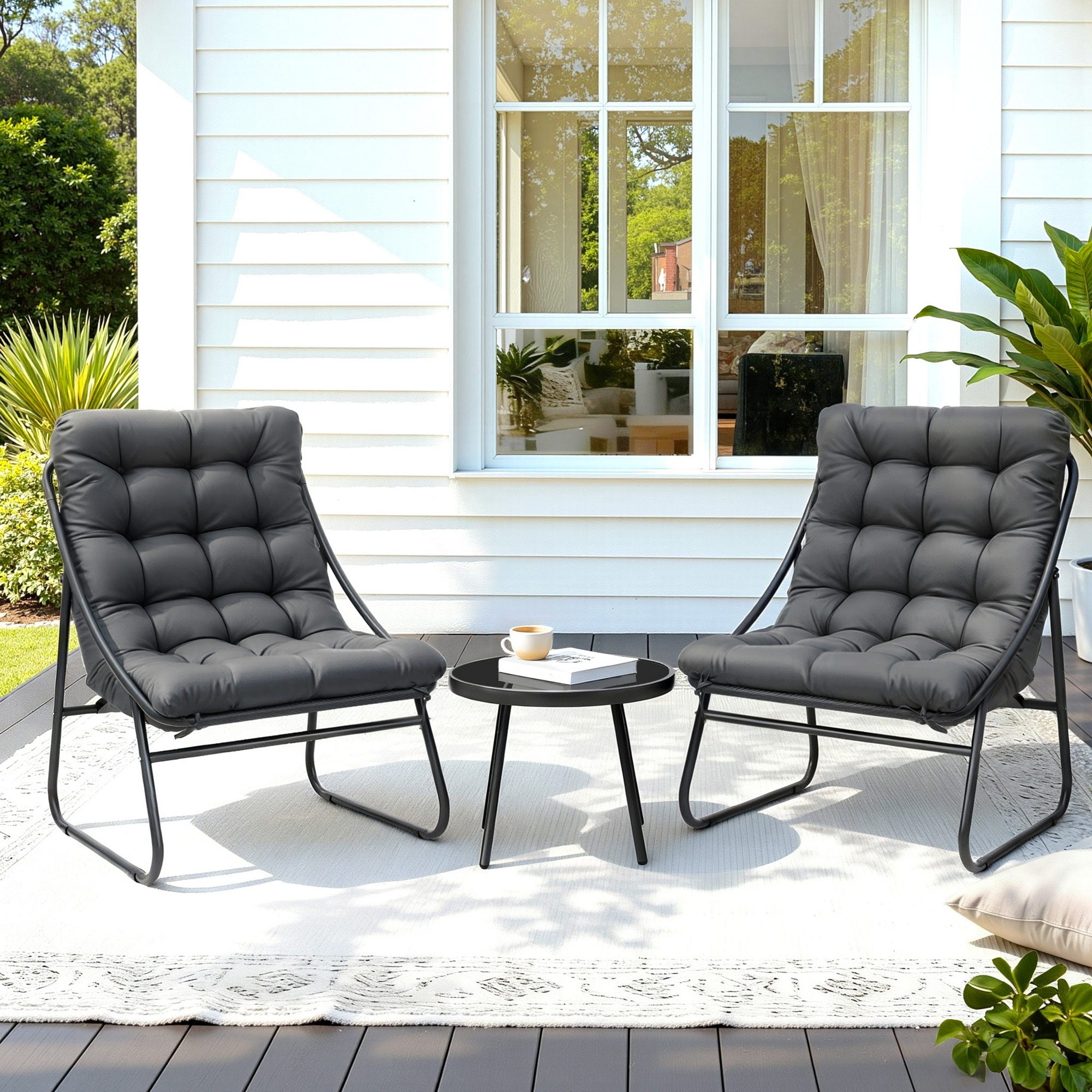 Gardeon 3PC Outdoor Bistro Set Patio Furniture Table and Chairs Steel Dining Chair ODF-BISTRO-CSL-GE