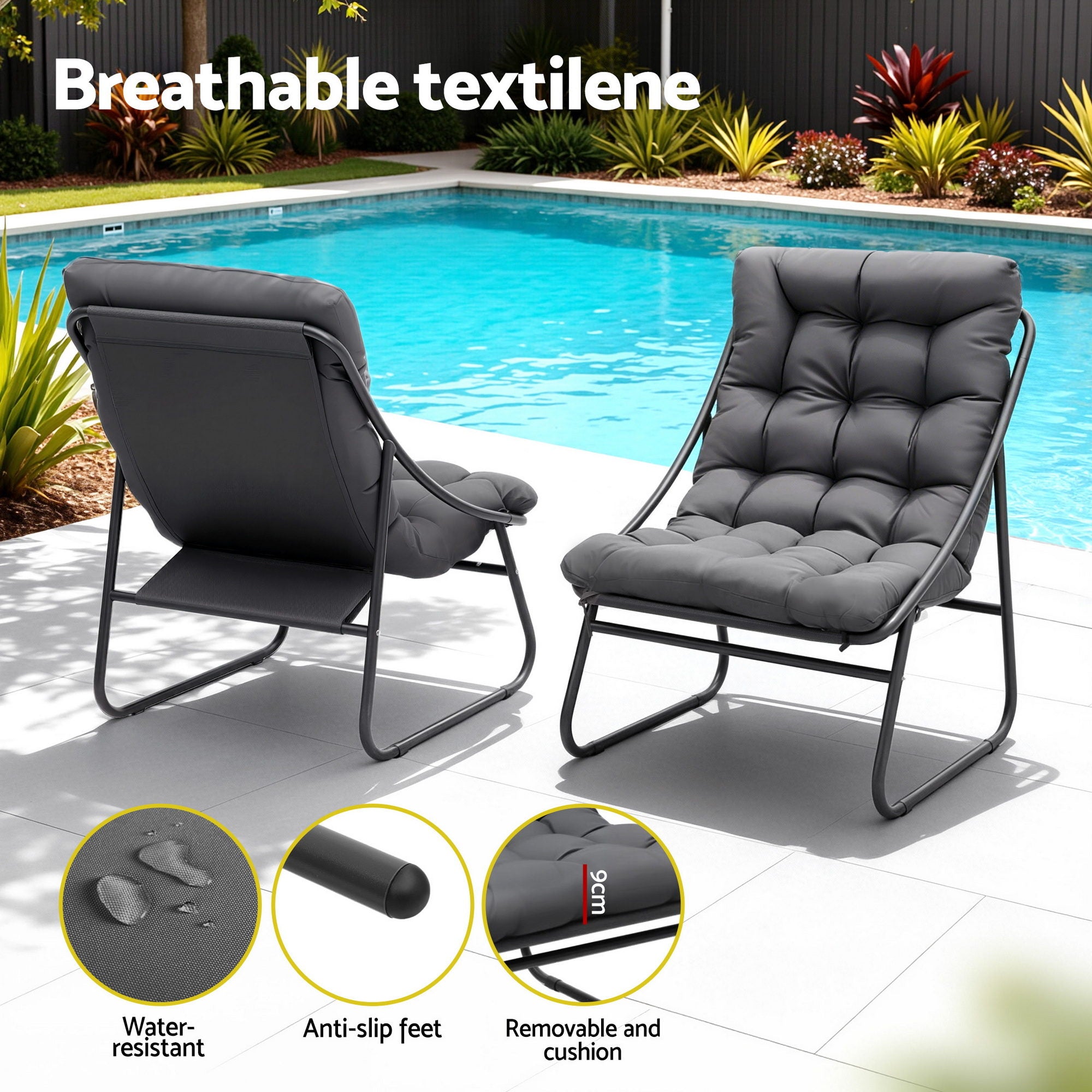 Gardeon 3PC Outdoor Bistro Set Patio Furniture Table and Chairs Steel Dining Chair ODF-BISTRO-CSL-GE